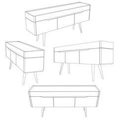 Sideboard Living Room Furniture isolated continuous line art flat vector illustration