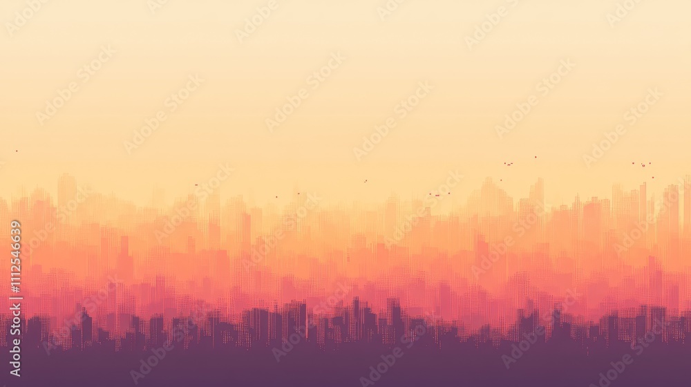 Poster a minimal pixel art design with a soft gradient, shifting from a pale peach to a deep orange, resemb
