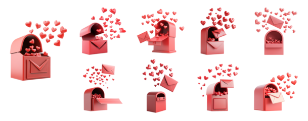 Pack PNG Minimalist Cartoon-Style Flying Envelope with Red Mailbox Against a Transparent Background set