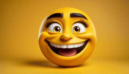 Fototapeta premium A bright yellow emoji with a big, cheerful smile and sparkling eyes, radiating happiness