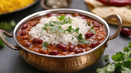 Delicious Indian Cuisine with Rice and Kidney Beans in Bowl