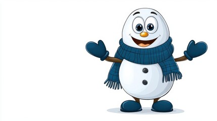 Naklejka premium Cute cartoon illustration of a friendly snowflake with a scarf and big happy eyes, isolated white background.