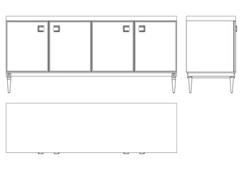 Sideboard Living Room Furniture isolated continuous line art flat vector illustration