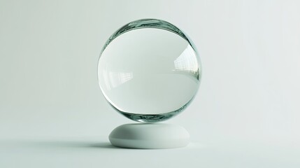 Clear Glass Sphere on White Surface with Soft Shadows and Reflection