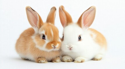 Obraz premium Cute brown and white rabbit isolated on a white background