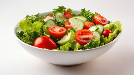 Fresh salad bowl with vibrant greens, tomatoes, and cucumbers