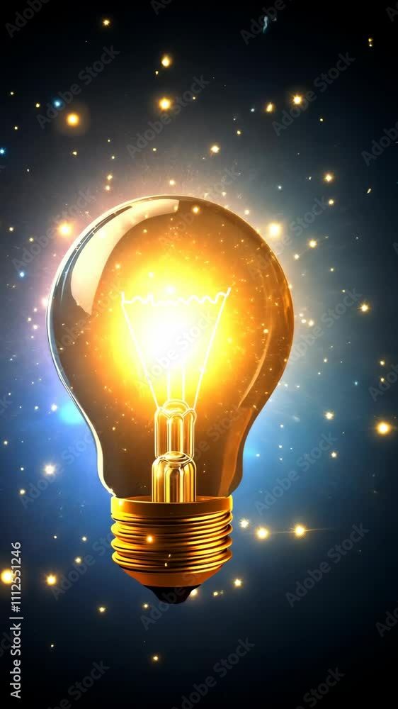 Poster bright light bulb glowing against a starry background creating a magical atmosphere in a creative se
