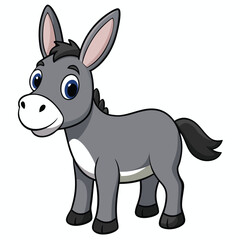 Donkey vector illustration. Cute donkey cartoon clipart, animal in flat style.