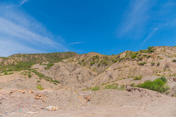 A mountain of dry land in a deserted area in Latin America.
