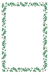 Decorative frame with green leaves and red berries, vector illustration