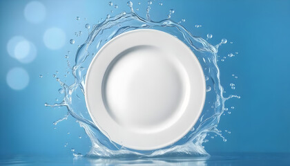 white plate splashes water bubbles