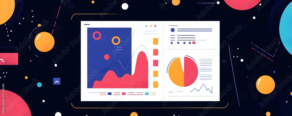Poster a vivid and modern digital dashboard showcasing dynamic graphs and data visualizations. ideal for pr