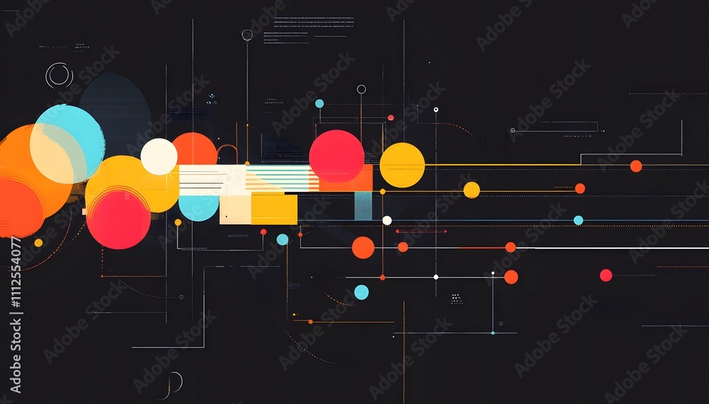 Poster abstract digital artwork featuring colorful circles and lines that create a dynamic and modern compo