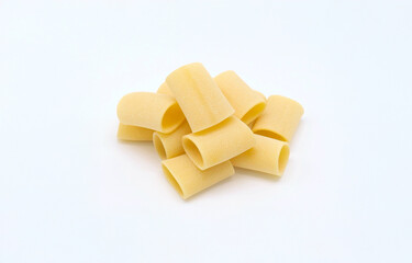Paccheri pasta on white background