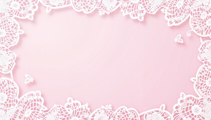 Delicate lace frame on pink background for elegant invitations and creative designs