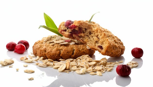 Broken cereals integral whole wheat biscuit with oatmeal, with cranberry