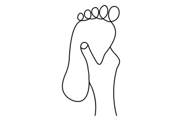 Foot sole continuous one line drawing with isolated outline vector illustration design