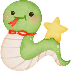 Snake Zodiac Year and Star watercolor