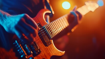 Obraz premium Close Up of a Guitarist's Hands During a Performance