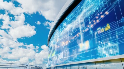 Futuristic digital interface on curved outdoor screen