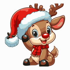 Christmas Baby Reindeer with Santa Clause Hat Clipart in white background 03