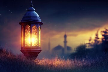 Tranquil Oriental Lantern Scene at Night with Multicultural Architecture