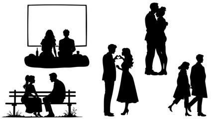 Stylish silhouette set of love