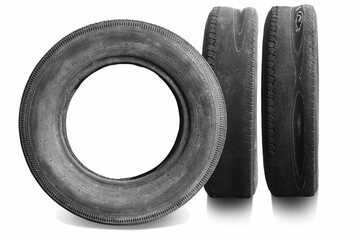 old worn damaged tires isolated on white background