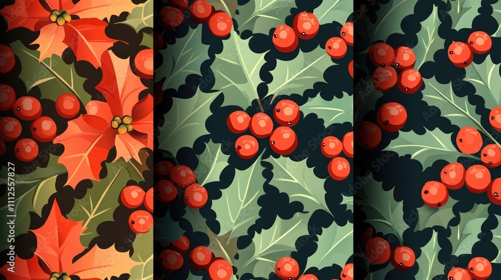 Poster a selection of four different leaf and berry patterns