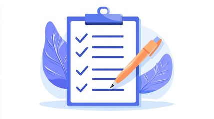 Stylized Checklist with Pen and Feather Leaves Background