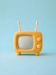 A playful vintage-style yellow television on a blue background, perfect for retro-themed designs and nostalgic projects.