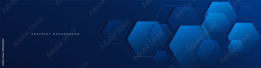 Poster abstract geometric hexagon shapes on blue background. modern hexagonal pattern design elements. medi