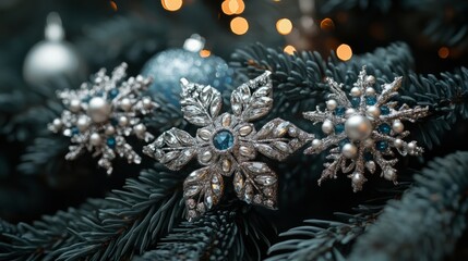 Obraz premium christmas decorations on christmas tree on garland background