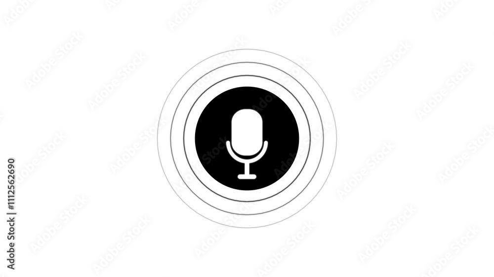 Poster black color radio wave and voice recording podcast mic microphone button icon animation. audio micro