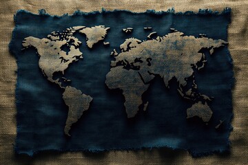 A piece of fabric with a printed map of the world, ideal for decoration or educational purposes
