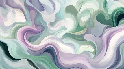 A pixel art pattern made of swirling organic shapes in muted tones of lavender, green, and pink, resembling soft waves of nature