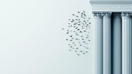Conceptual art of financial freedom visualized as birds flying from a bank s rooftop