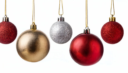 hanging Christmas Red and gold silver decorations balls New Year isolated 