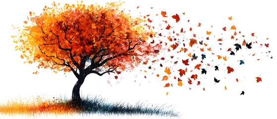 Vibrant Autumn Tree Shedding Colorful Leaves in a Whimsical Style Capturing the Essence of Changing Seasons and Nature's Beauty