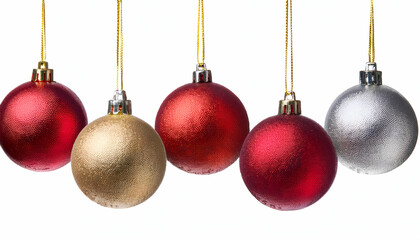 hanging Christmas Red and gold silver decorations balls New Year isolated 