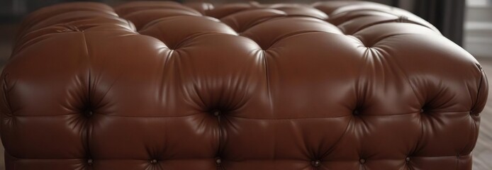 Obraz premium Luxury brown leather ottoman with tufted details and soft cushions, classic design, luxurious ottoman, leather upholstery