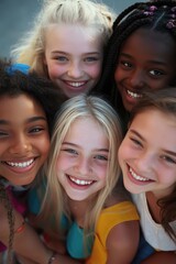 Fototapeta premium A group of young girls smiling and posing together for a photo shoot