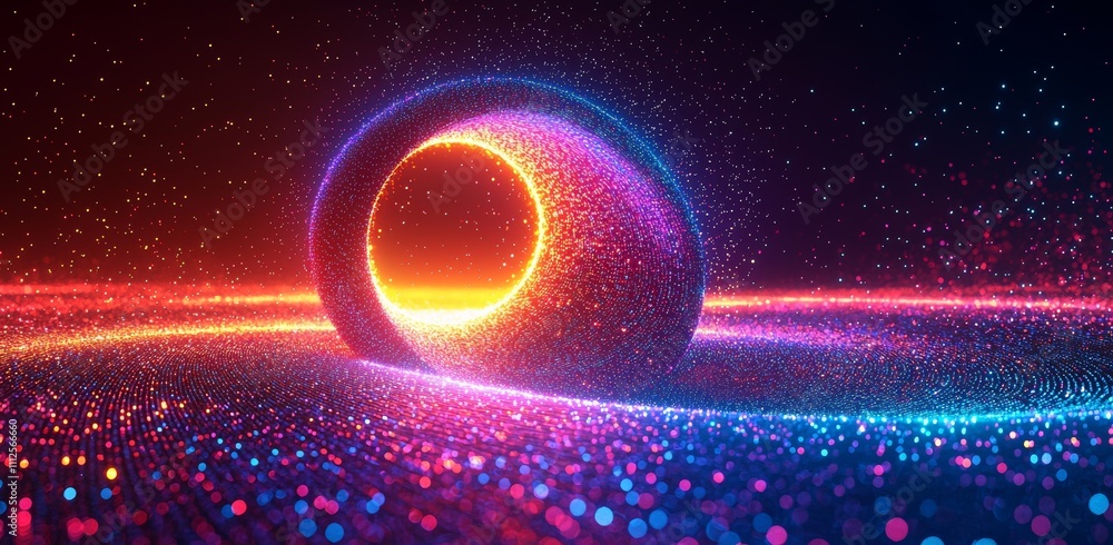 Aufkleber a neon blue ring with streaks and a halo, designed as an abstract light circle with vortex motion an