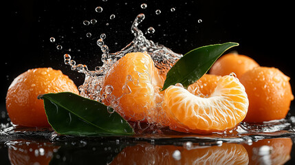 Water splashing on mandarins