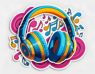 Headphones and musical notes