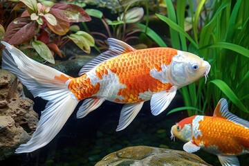 Fish swimming in a well-lit aquarium, colorful and clear water