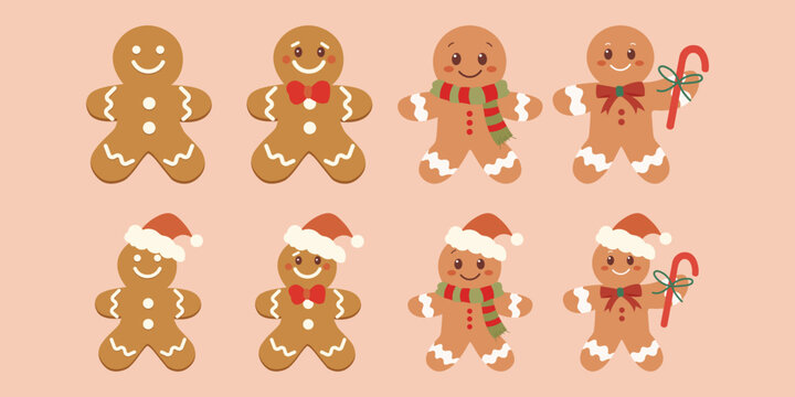 Cute gingerbread man with smile face for Christmas set.