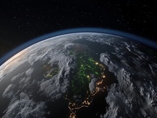 Obraz premium Earth at Night from Space with Illuminated Landmarks