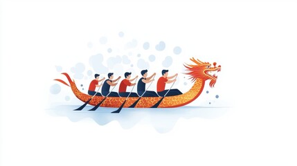 Obraz premium Exciting chinese dragon boat race competition riverside illustration festive atmosphere perspective cultural event
