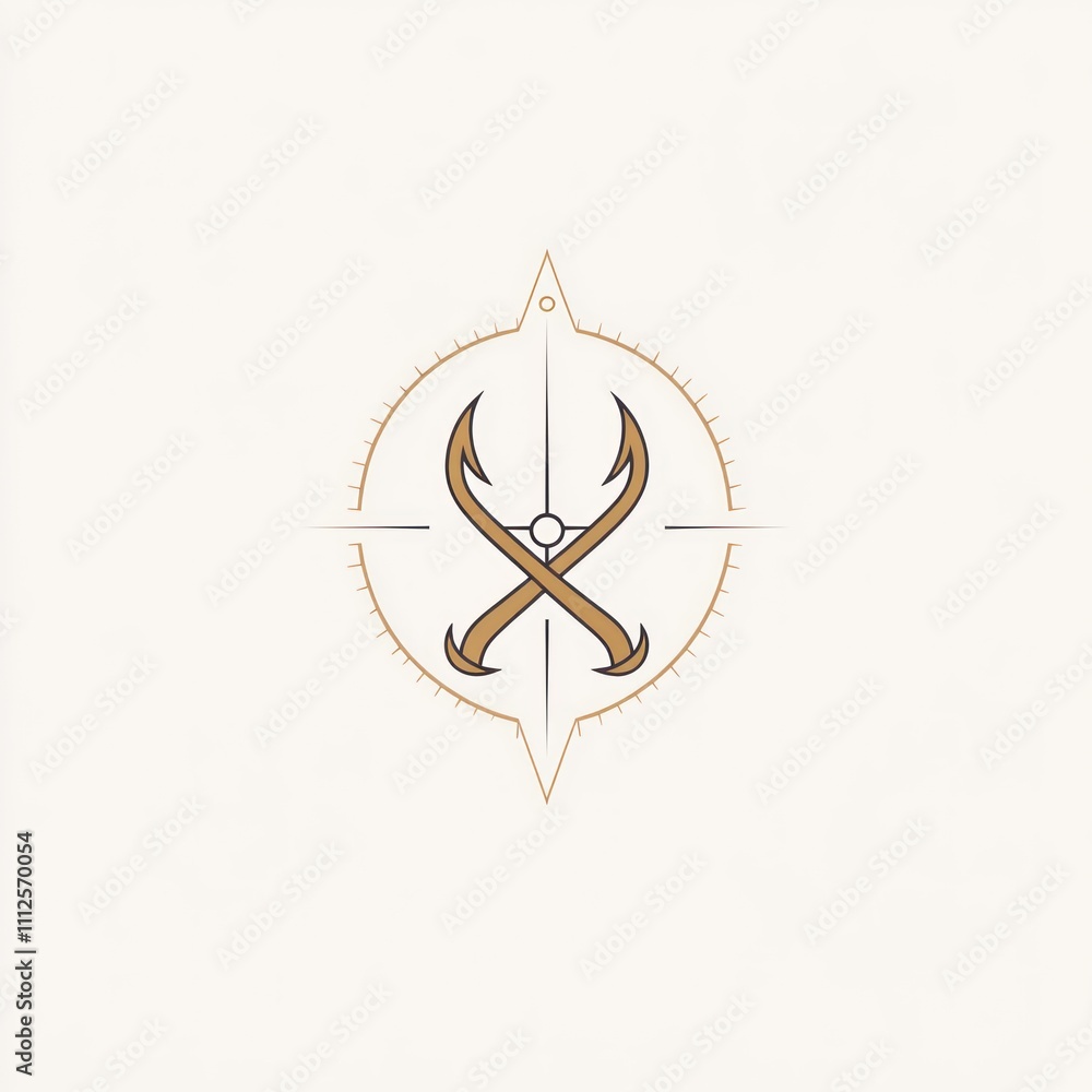 Poster here's a and keyword list suitable for stock photo submission.. compass rose with crossed fishhooks.